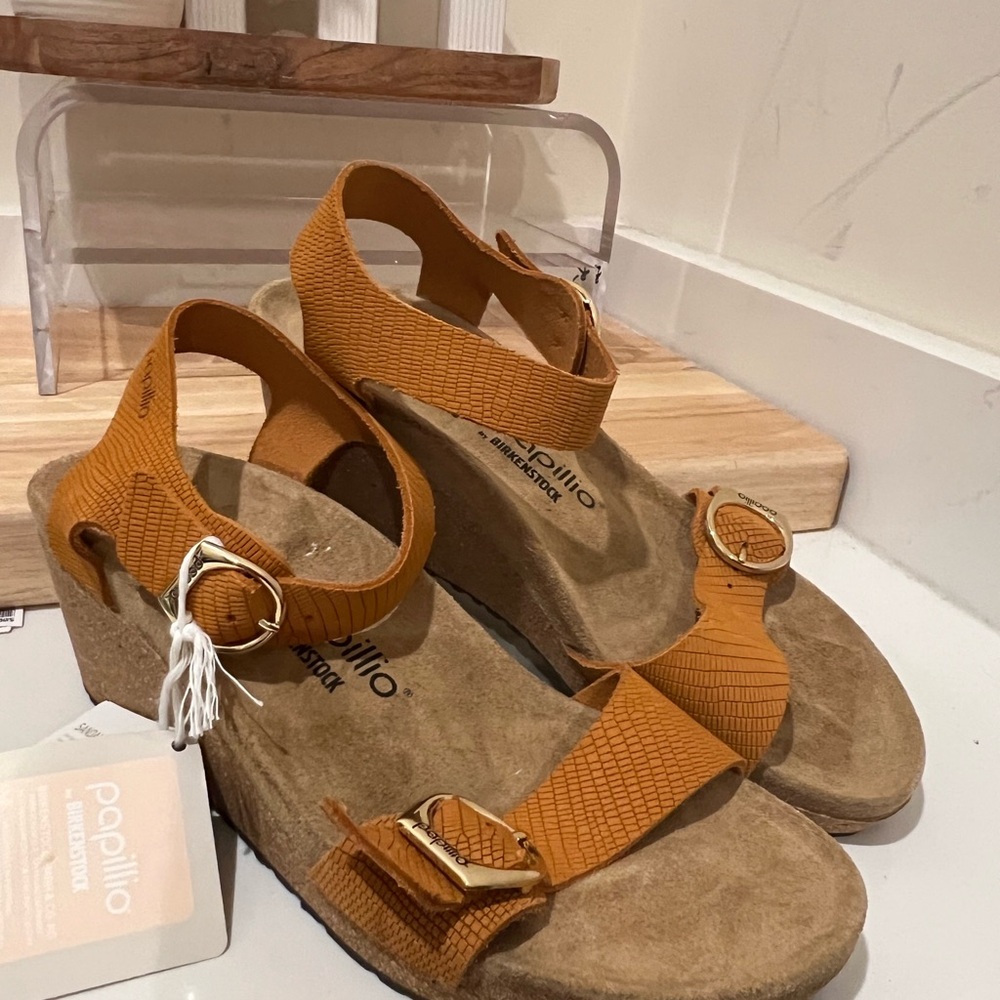 Birkenstock Papillio by Birkenstock Soley Wedge Sandal Nubuck, Orange Sz 11 - Picture 10 of 11